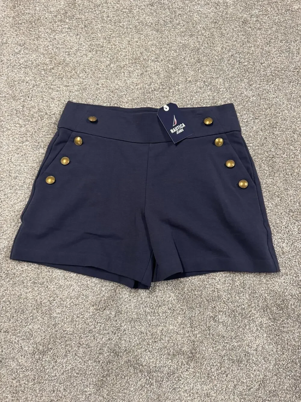 Nautica Women's Navy High-Rise Sailor Button Bermuda Shorts